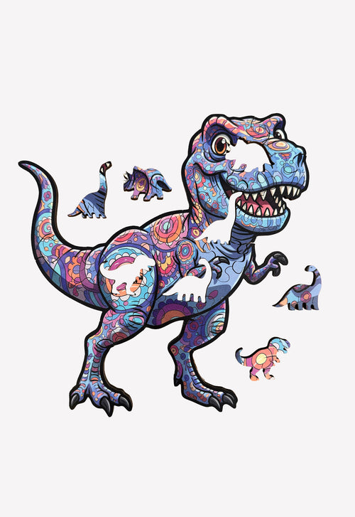 Dino Blue T-Rex Kinder Holzpuzzle