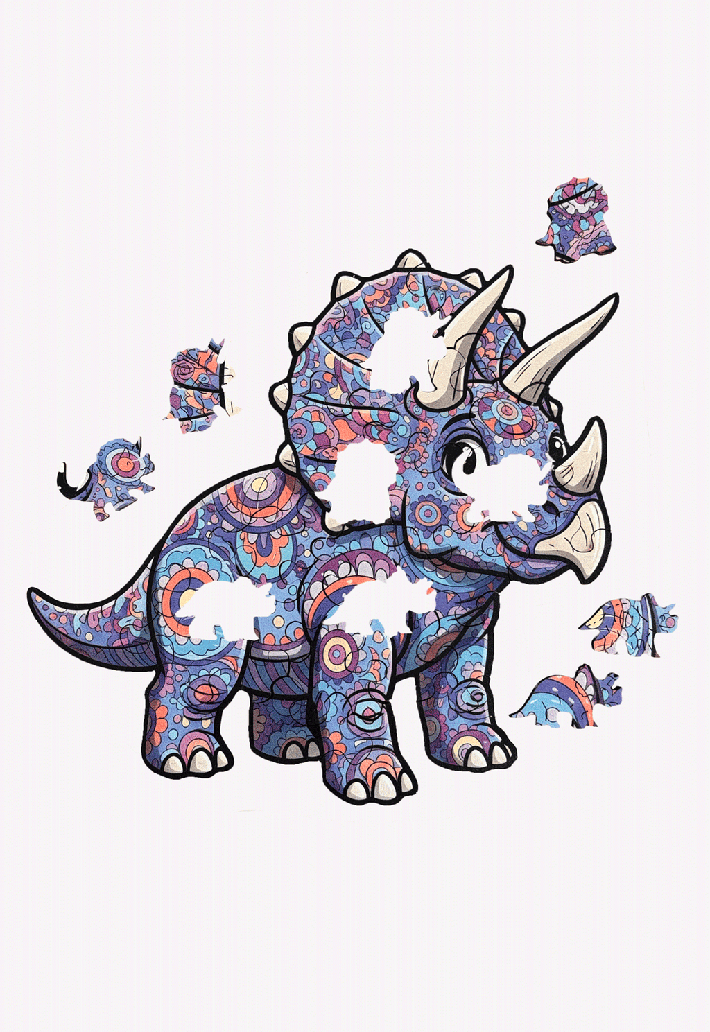 Dino Blue Triceratops Kinder Holzpuzzle