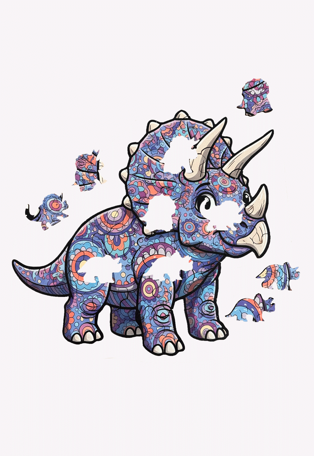 Dino Blue Triceratops Kinder Holzpuzzle