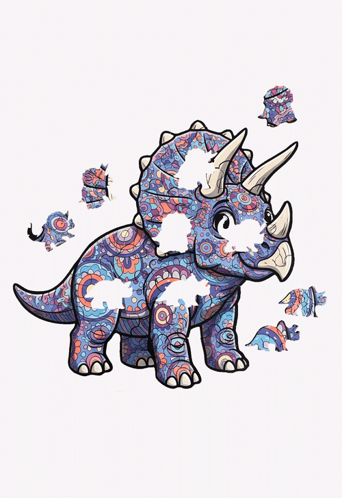 Dino Blue Triceratops Kinder Holzpuzzle
