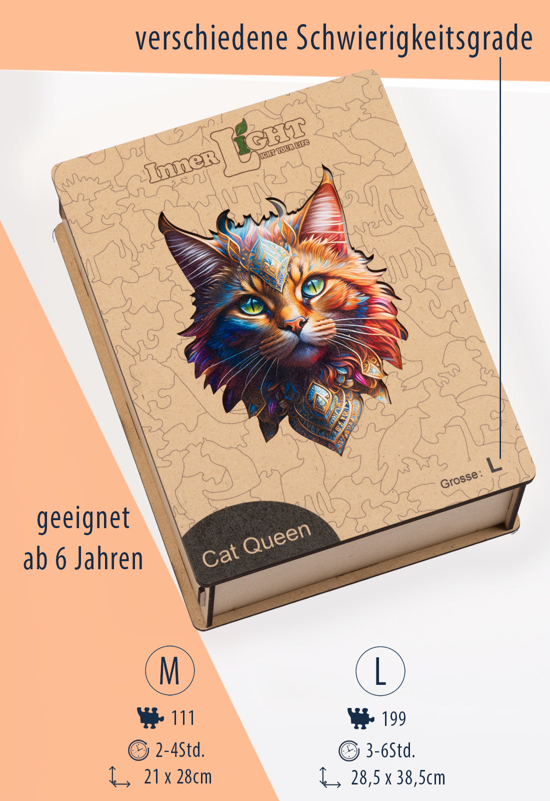 Cat Queen – Mystisches Katzenmotiv als hochwertiges Holzpuzzle
