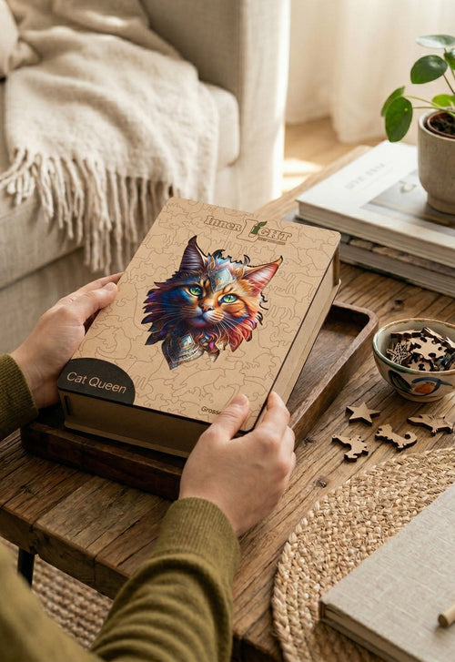 Cat Queen – Mystisches Katzenmotiv als hochwertiges Holzpuzzle