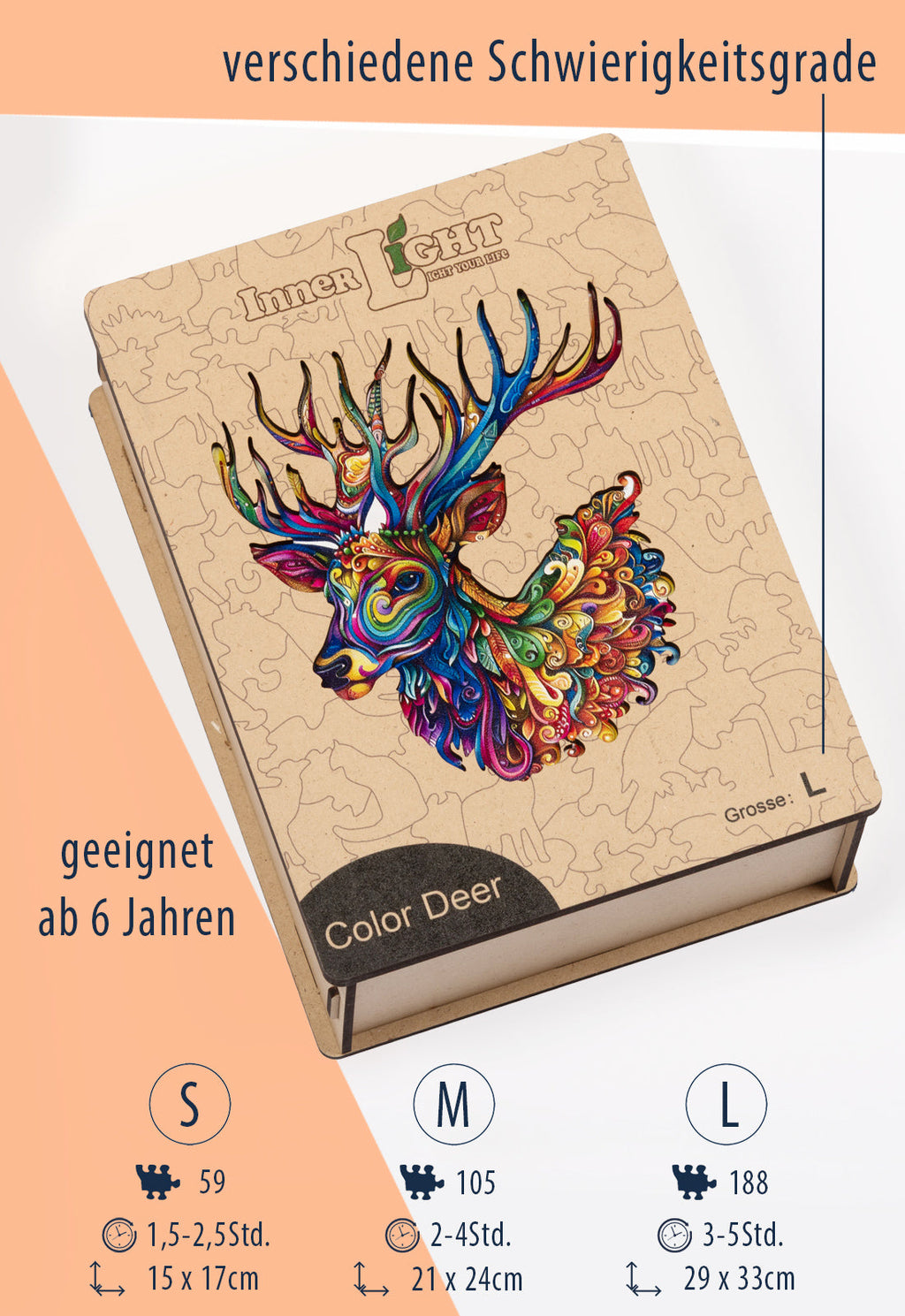 Color Deer – Künstlerisches Hirschmotiv als hochwertiges Holzpuzzle