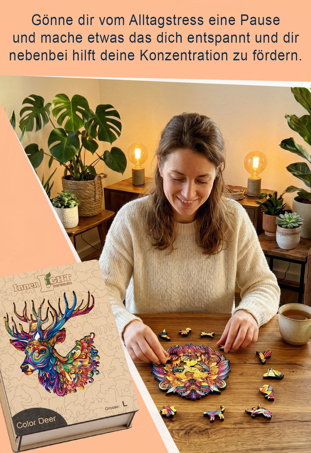 Color Deer – Künstlerisches Hirschmotiv als hochwertiges Holzpuzzle