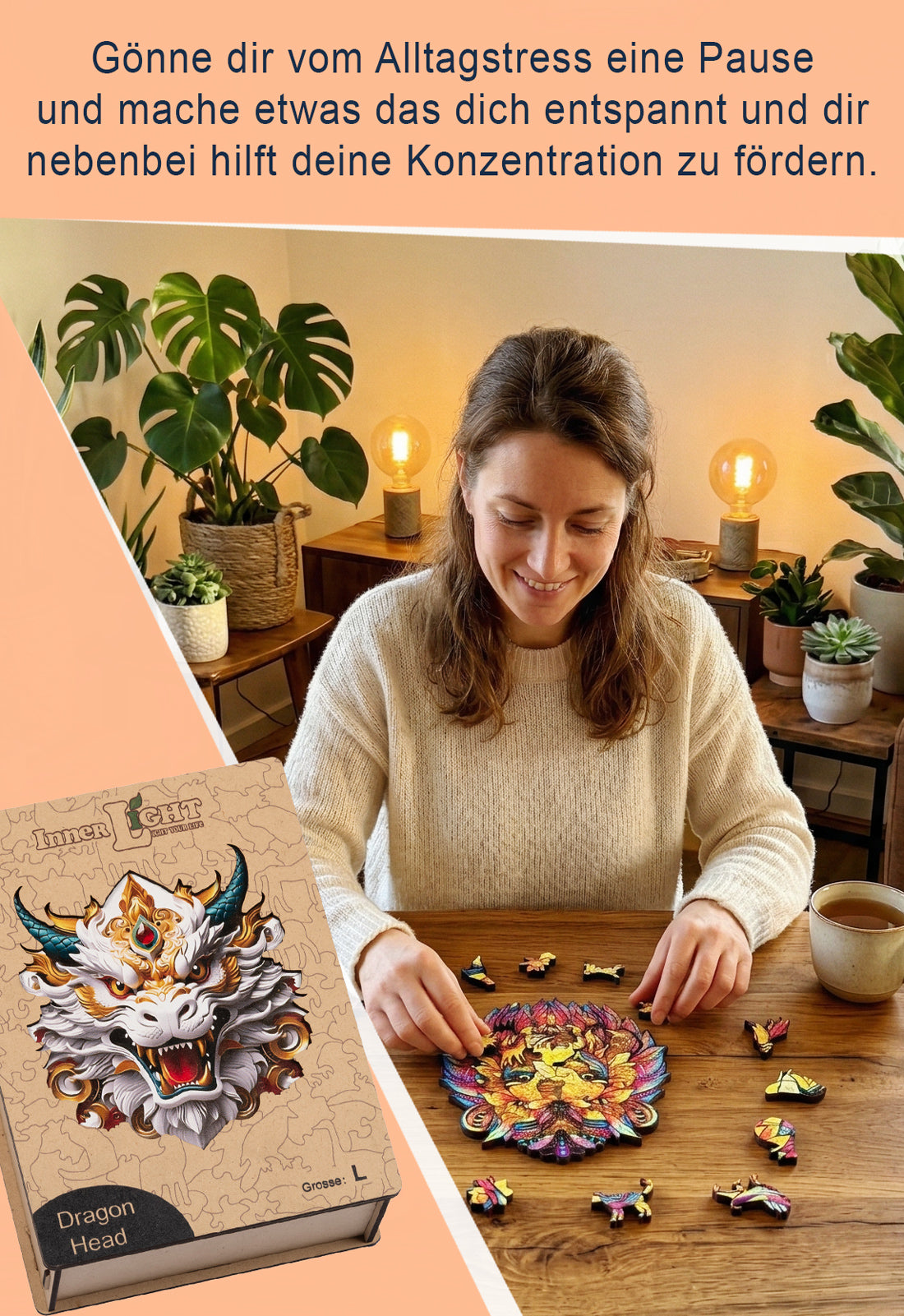 Dragon Head – Kraftvolles Drachenmotiv als hochwertiges Holzpuzzle