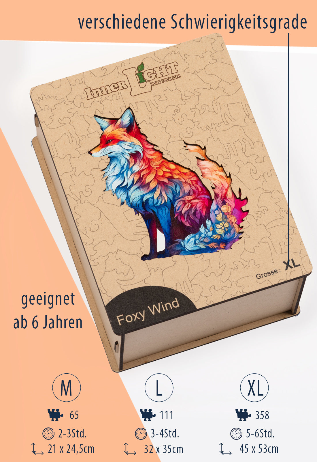 Foxy Wind – Ausdrucksstarkes Fuchsmotiv als hochwertiges Holzpuzzle