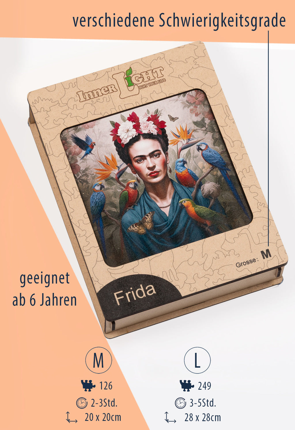 Frida – Ikonisches Porträt im Stil von Frida Kahlo als hochwertiges Holzpuzzle