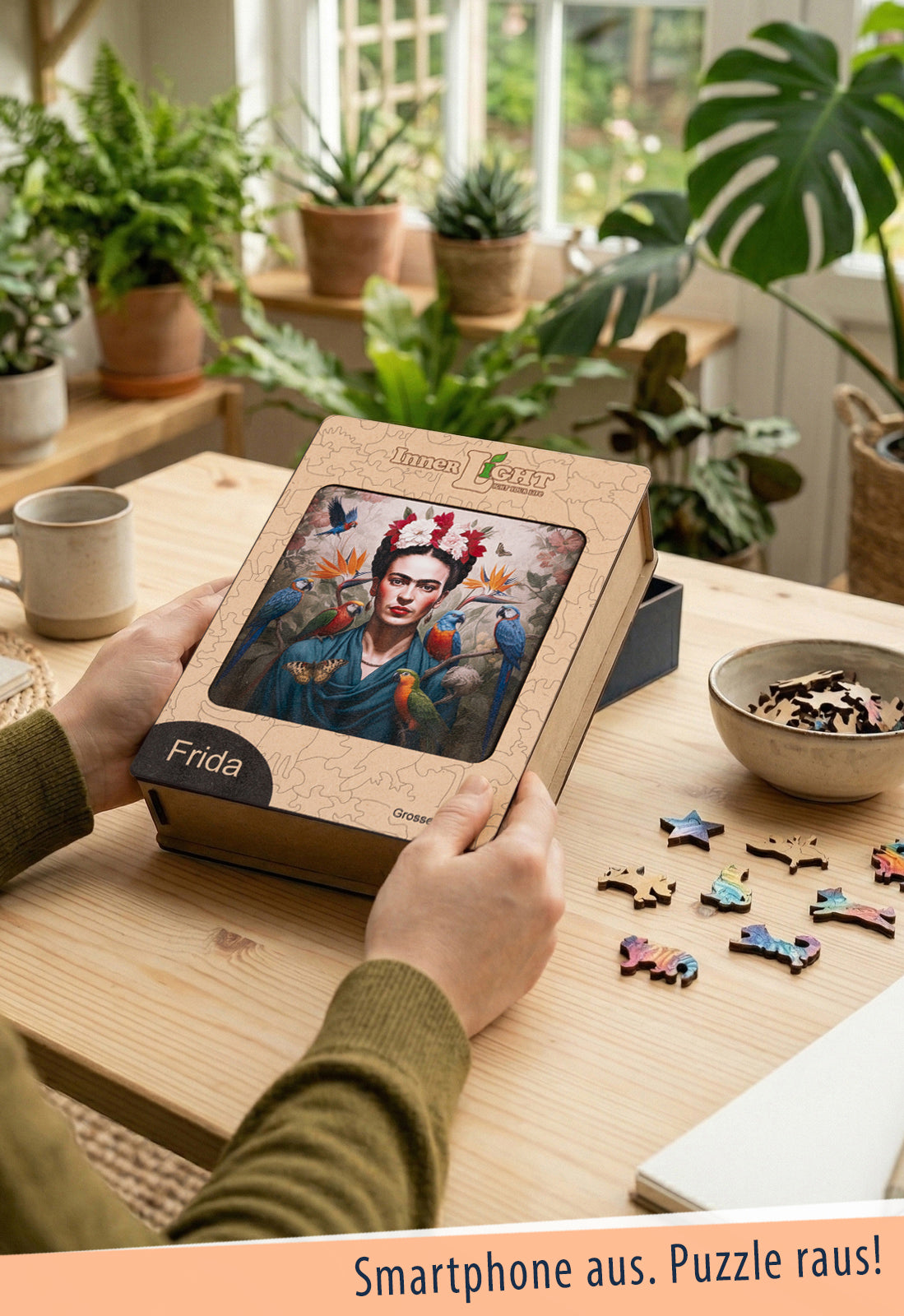 Frida – Ikonisches Porträt im Stil von Frida Kahlo als hochwertiges Holzpuzzle