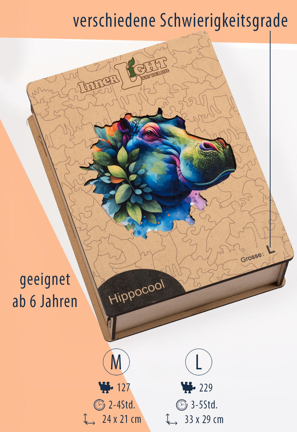 Hippocool – Modernes Nilpferd-Motiv als hochwertiges Holzpuzzle