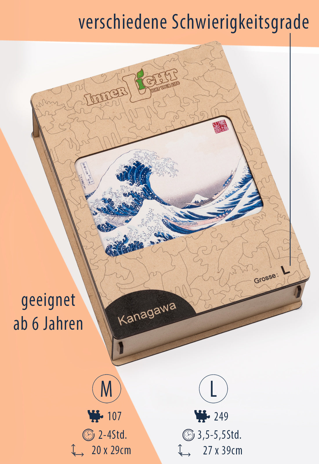 Kanagawa – Klassisches Wellenmotiv als hochwertiges Holzpuzzle