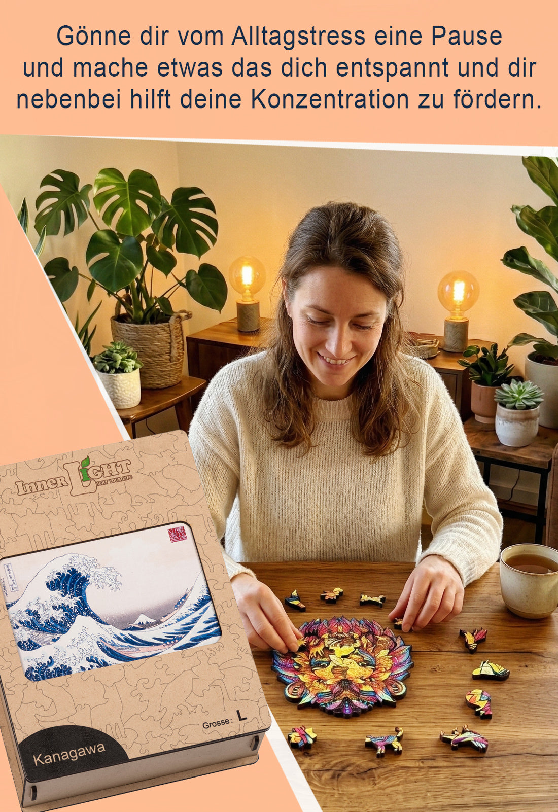 Kanagawa – Klassisches Wellenmotiv als hochwertiges Holzpuzzle