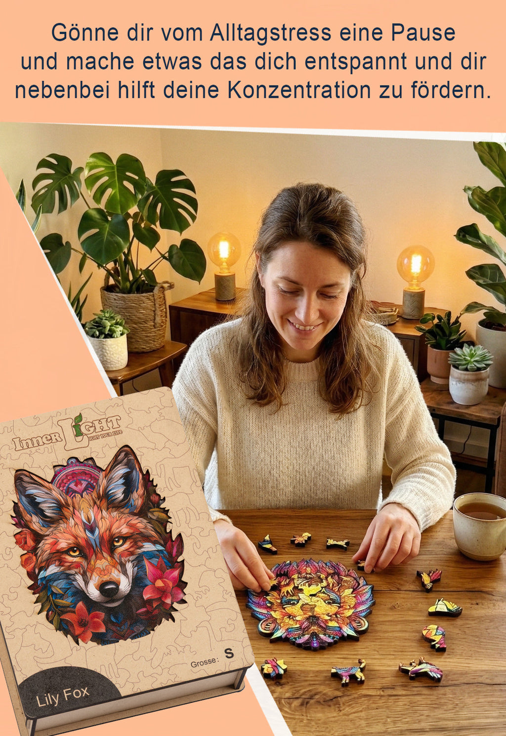 Lily Fox – Farbenfrohes Fuchsmotiv als hochwertiges Holzpuzzle