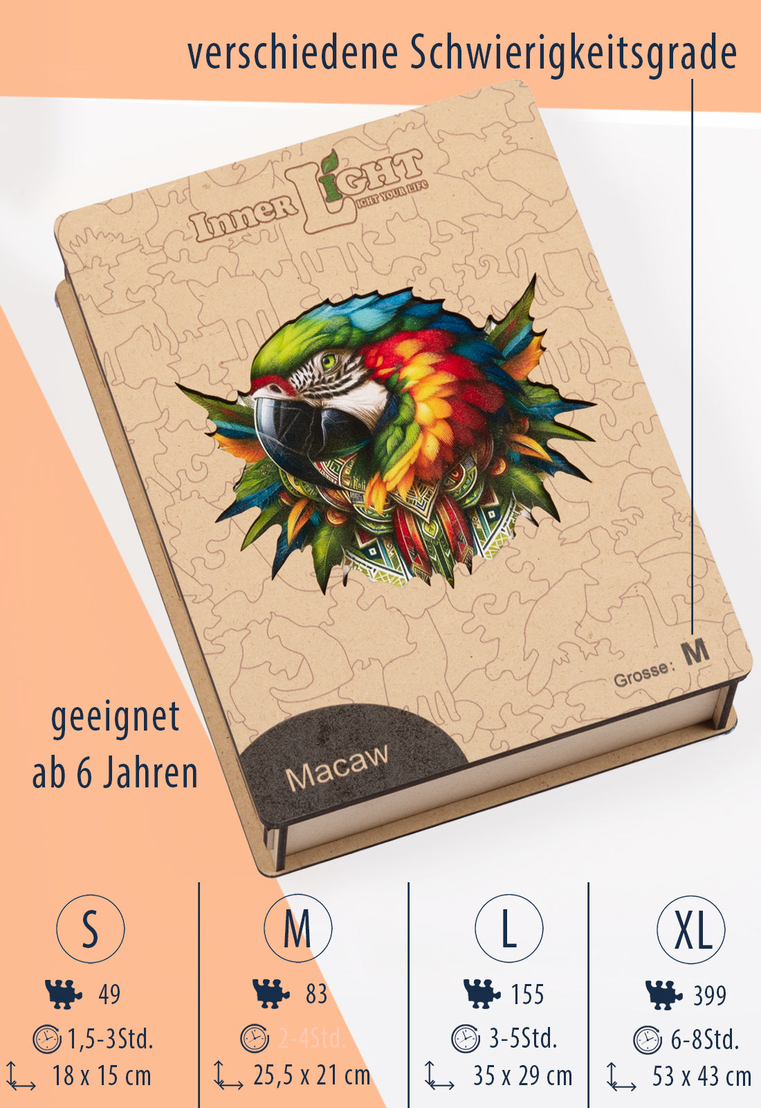 Macaw – Farbenprächtiges Papageienmotiv als hochwertiges Holzpuzzle