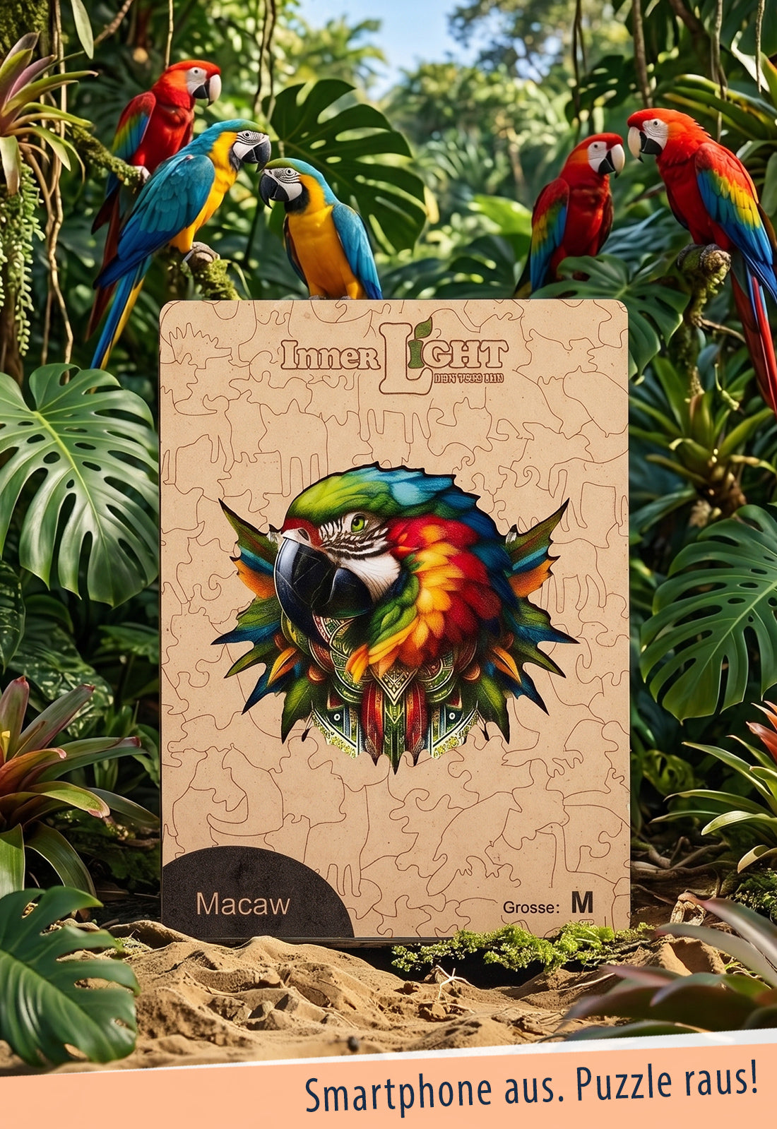 Macaw – Farbenprächtiges Papageienmotiv als hochwertiges Holzpuzzle