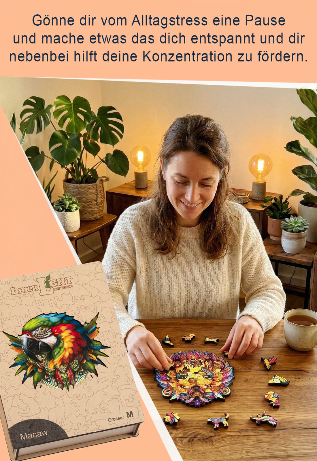 Macaw – Farbenprächtiges Papageienmotiv als hochwertiges Holzpuzzle