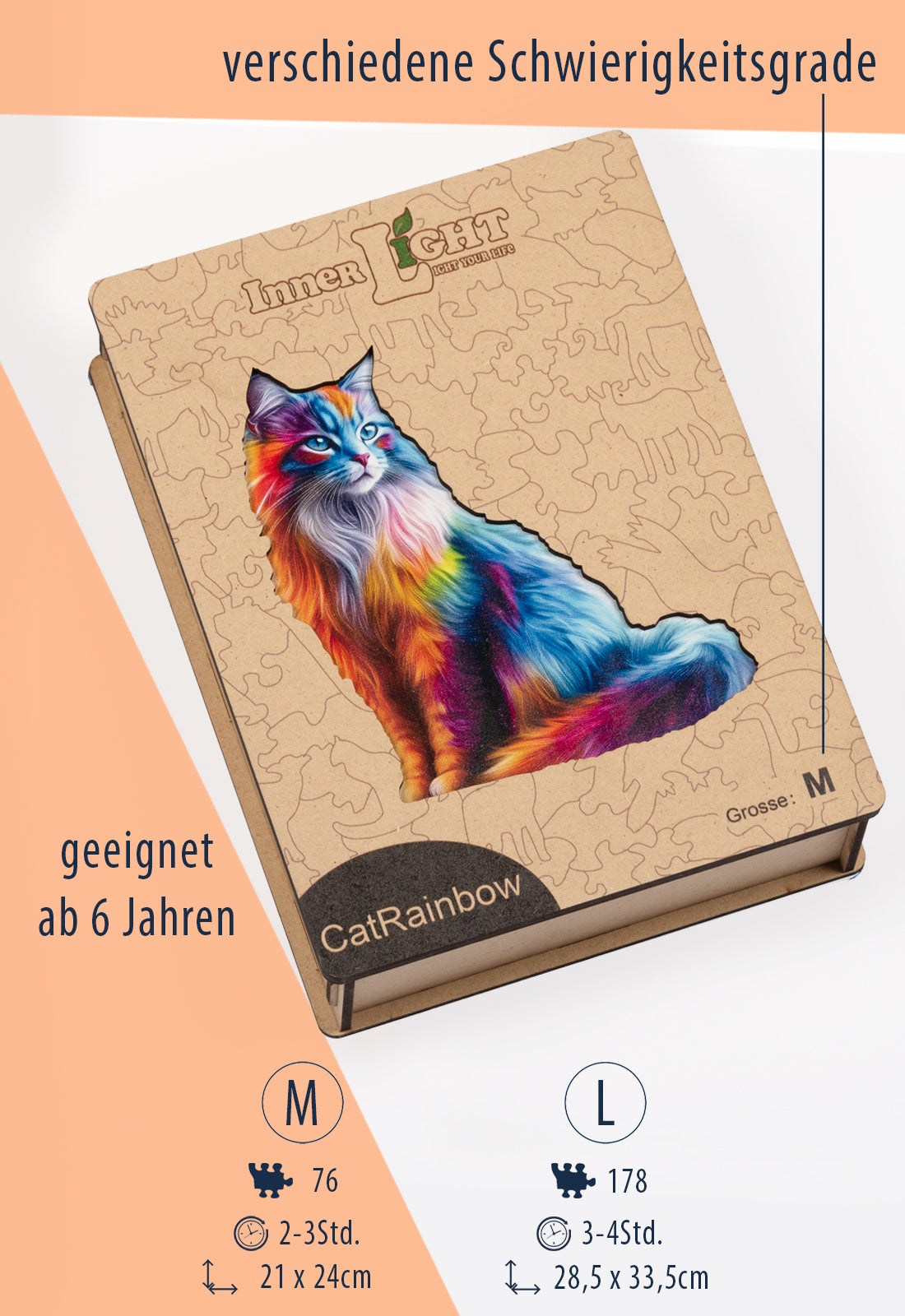 Cat Rainbow – Farbenfrohes Katzenmotiv als hochwertiges Holzpuzzle
