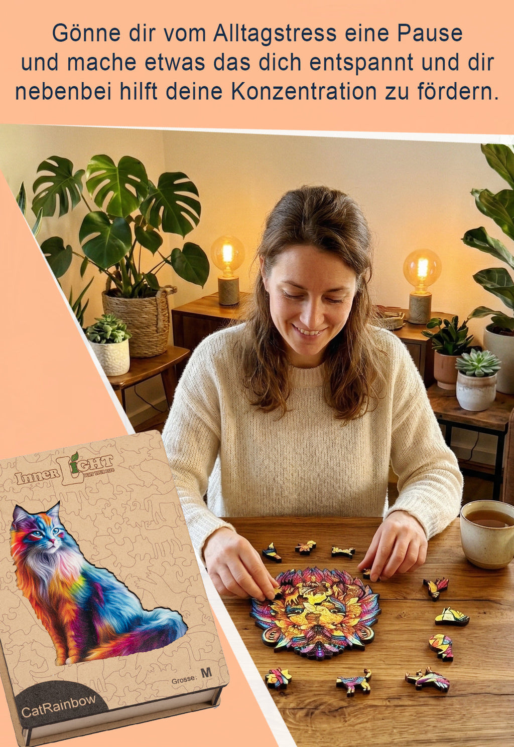 Cat Rainbow – Farbenfrohes Katzenmotiv als hochwertiges Holzpuzzle