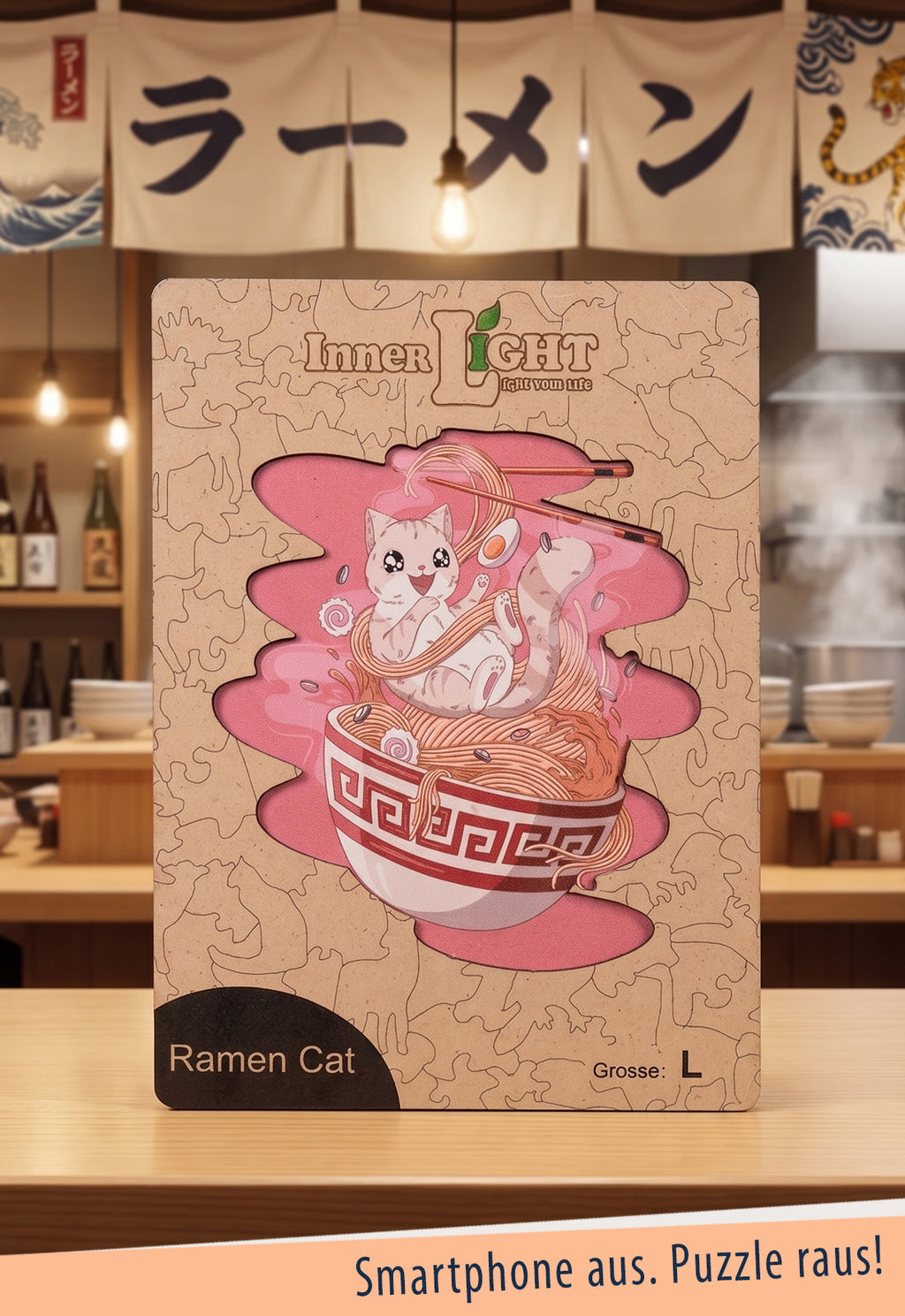 Ramen Cat – Verspieltes Katzenmotiv als hochwertiges Holzpuzzle