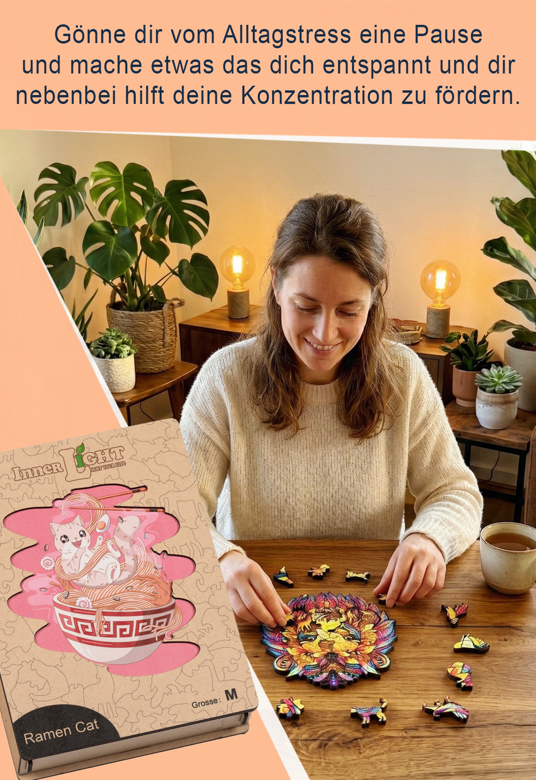 Ramen Cat – Verspieltes Katzenmotiv als hochwertiges Holzpuzzle