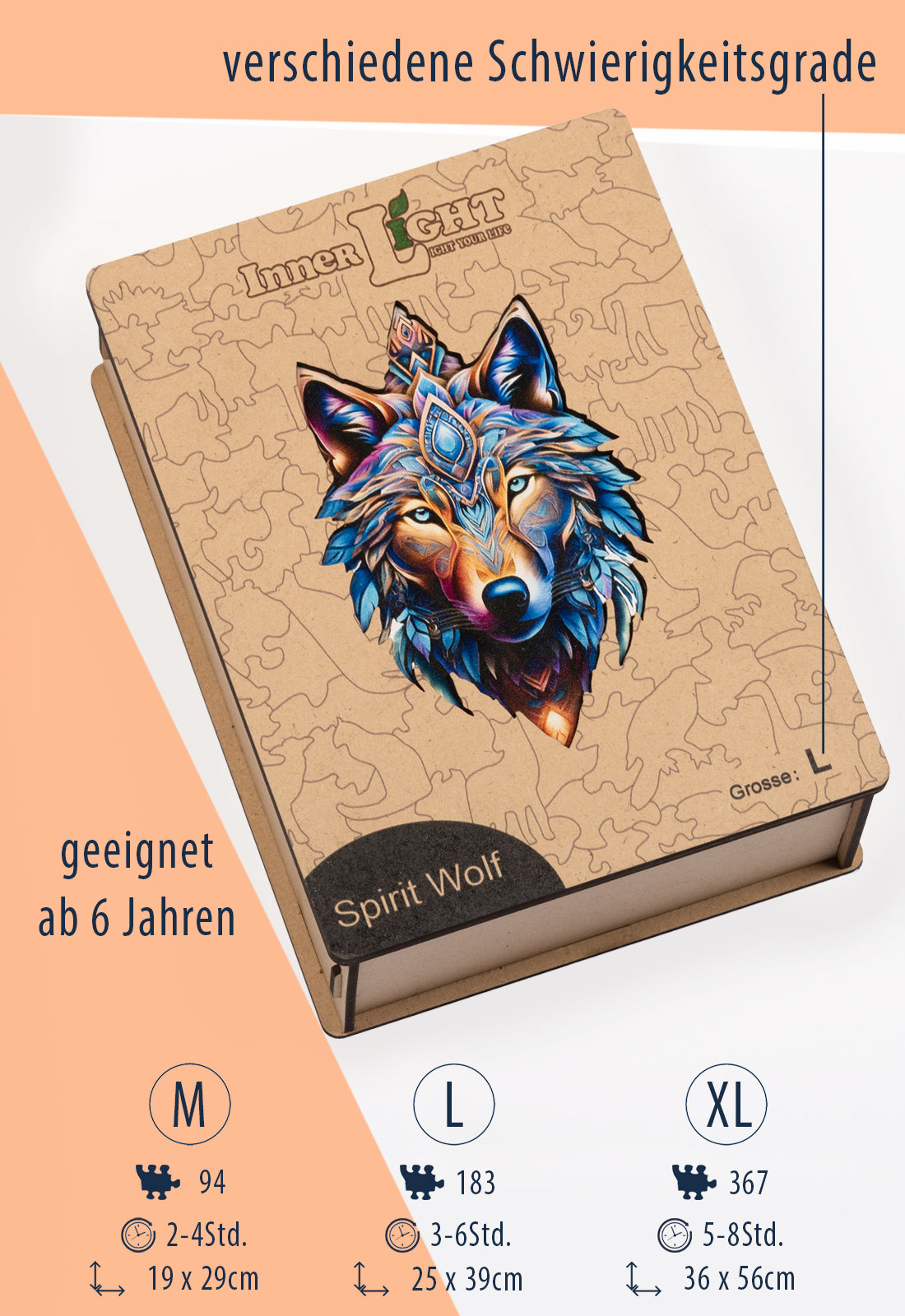 Spirit Wolf – Mystisches Wolfsmotiv als hochwertiges Holzpuzzle