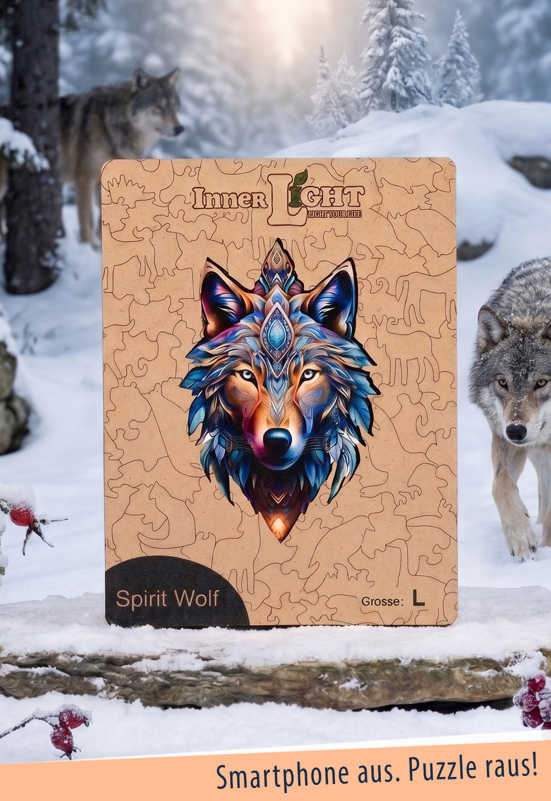 Spirit Wolf – Mystisches Wolfsmotiv als hochwertiges Holzpuzzle