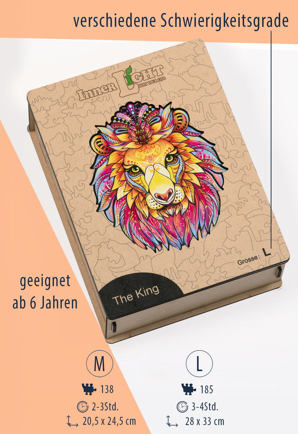 The King – Farbenprächtiges Löwenmotiv als hochwertiges Holzpuzzle