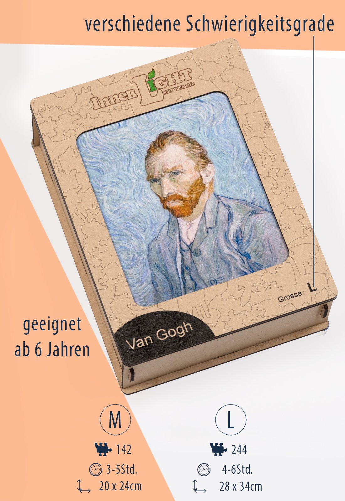 Van Gogh – Klassisches Selbstporträt als hochwertiges Holzpuzzle