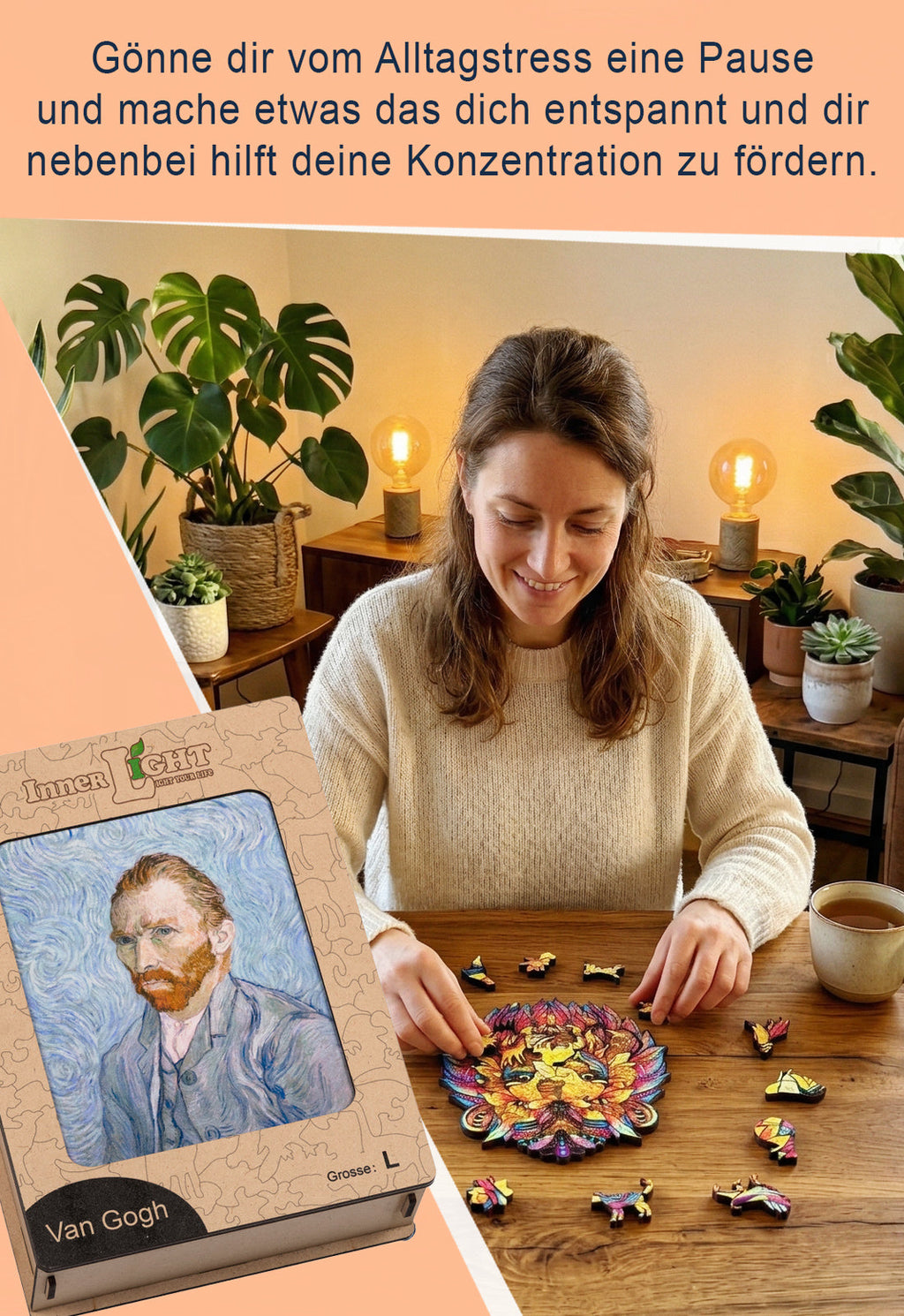 Van Gogh – Klassisches Selbstporträt als hochwertiges Holzpuzzle